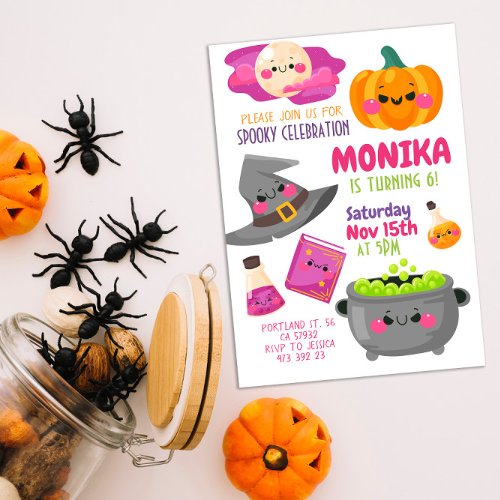 Halloween Witch Cauldron Birthday Invitation