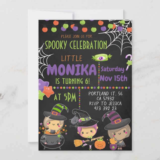 Halloween Witch Cauldron Birthday Invitation  (Front)