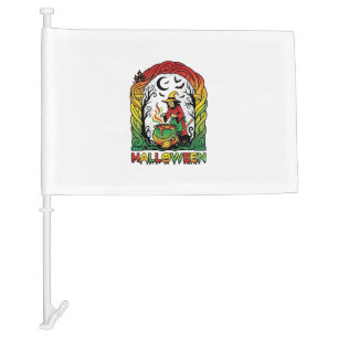 Halloween Witch Cauldron Brewing Black Cat Spooky Car Flag