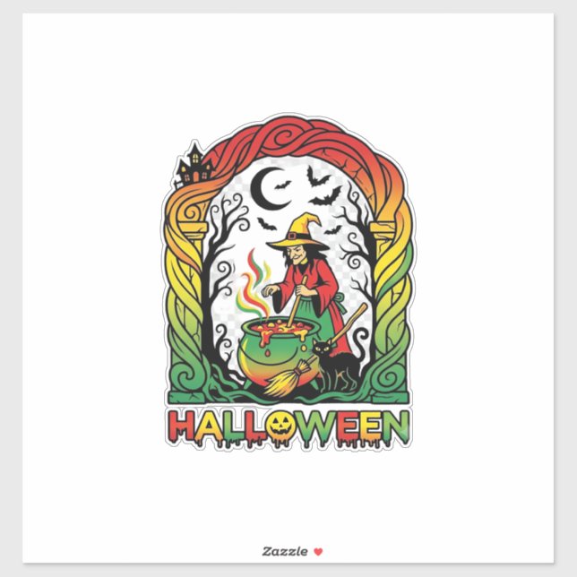 Halloween Witch Cauldron Brewing Black Cat Spooky  Sticker (Sheet)
