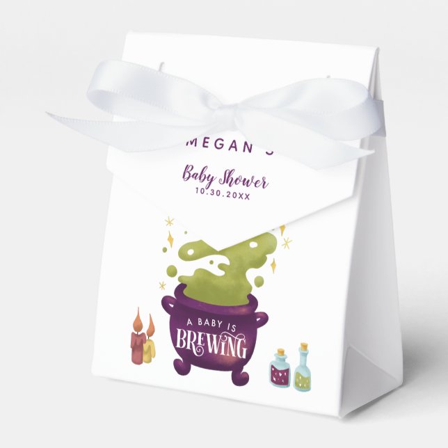 Halloween Witch Cauldron Girl Baby Shower Favor Boxes (Front Side)