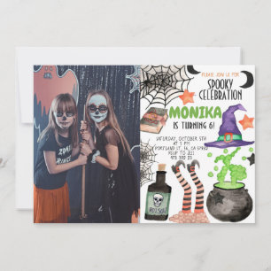 Halloween Witch Cauldron Girl Kids Birthday Invitation