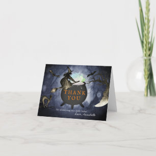 Halloween Witch Cauldron Night Sky Baby Shower Letterpress Thank You Card