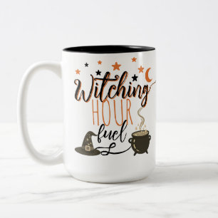Halloween Witch Cauldron Orange Stars Two-Tone Coffee Mug