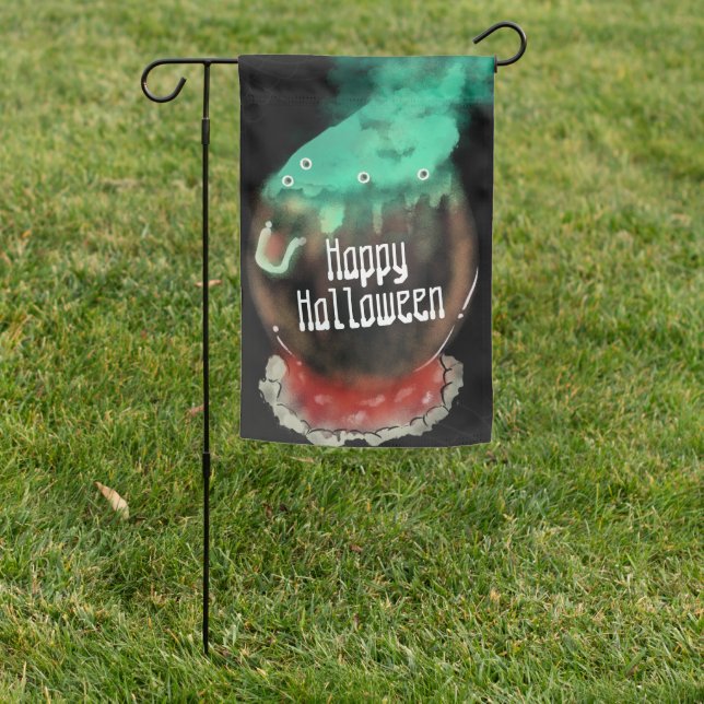 Halloween Witch Cauldron Trick or Treat Garden Flag (In SItu)