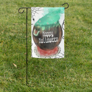 Halloween Witch Cauldron Trick or Treat White Garden Flag