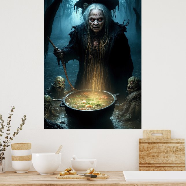 Halloween Witch Cauldron With Soup Poster (Kitchen)
