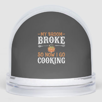 Halloween Witch Cooking Broom Broke Design_1 Snow Globe