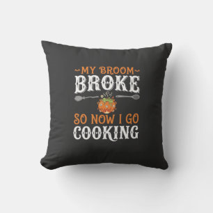 Halloween Witch Cooking Broom Broke Design_1 Throw Pillow