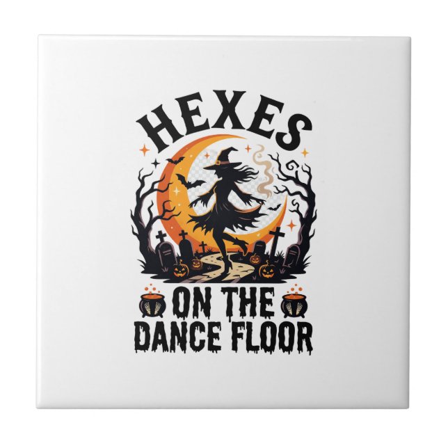 Halloween Witch Dance Night Ceramic Tile (Front)