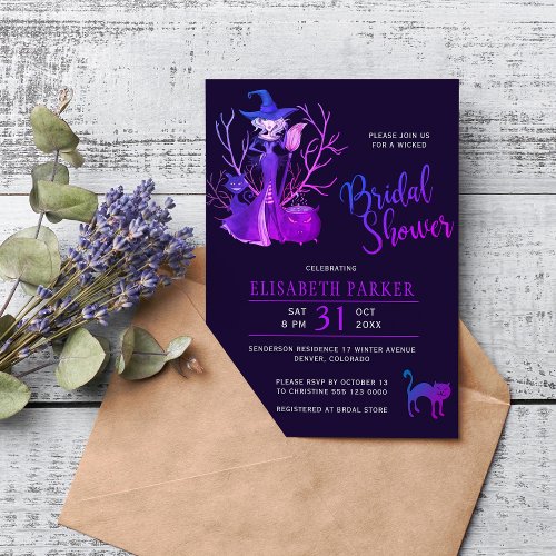 Halloween witch dark bridal shower invitation