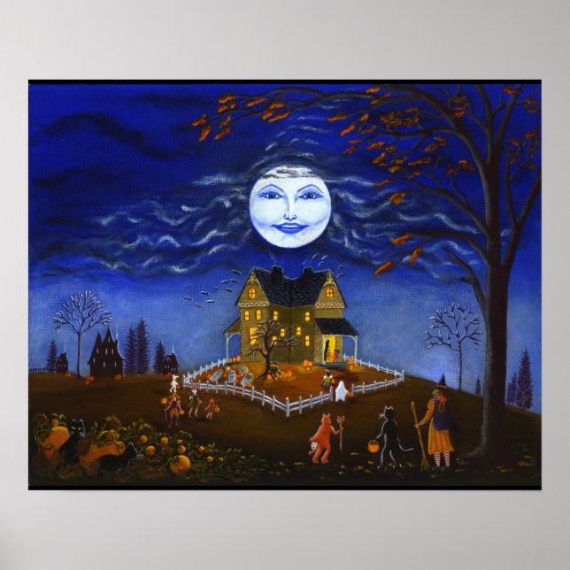 Halloween,witch,devil,moon,ghost,bat,pumpkins Poster (Front)