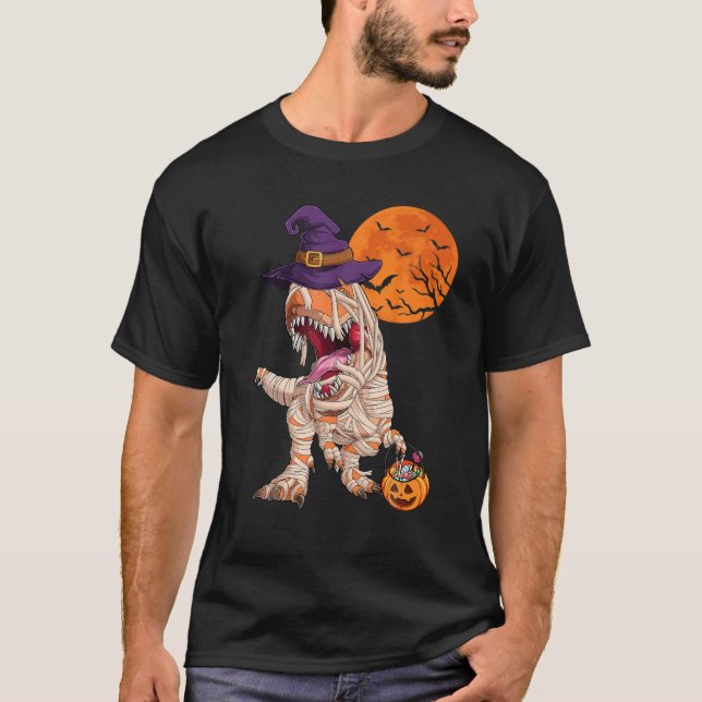 Halloween Witch Dinosaur T Rex Mommy Funny Pumpkin T-Shirt (Front)