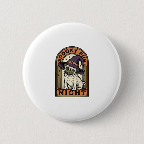 Halloween Witch Dog Vintage Engraving Shirt Design Button