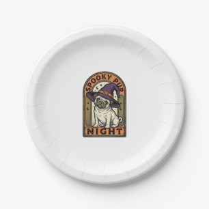 Halloween Witch Dog Vintage Engraving Shirt Design Paper Plates