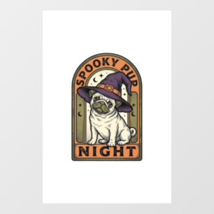 Halloween Witch Dog Vintage Engraving Shirt Design Window Cling