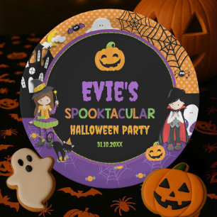 Halloween Witch Dracula Jack O Lantern Pumpkins Paper Plates