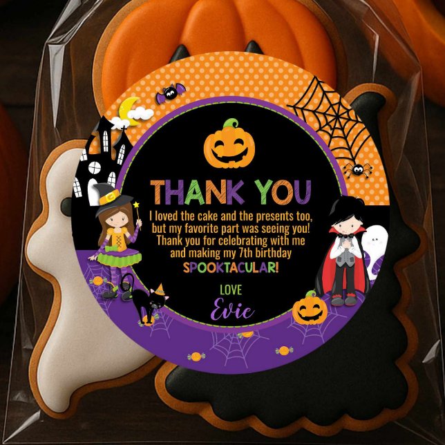 Halloween Witch Dracula Pumpkin Thank You Favor Classic Round Sticker (Creator Uploaded)