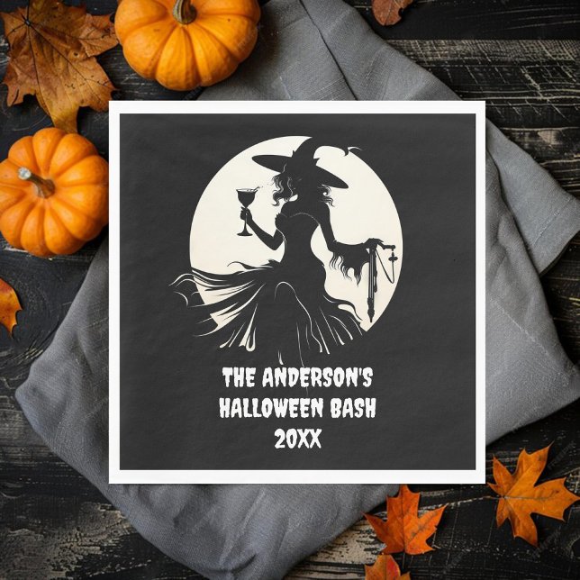 Halloween Witch Drinking Wine Family Name Custom Napkins (Creator Uploaded)