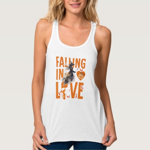 Halloween Witch Falling In Love Orange Fall Tank Top