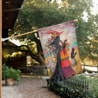 Halloween Witch Fantasy Art Witch Way House Flag
