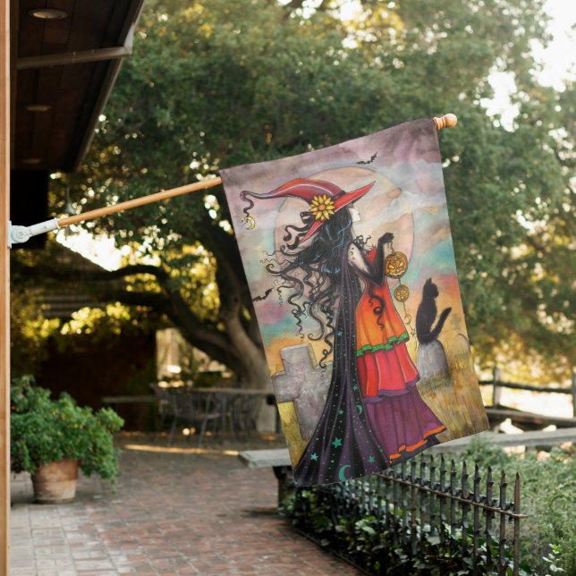 Halloween Witch Fantasy Art Witch Way House Flag (In SItu)