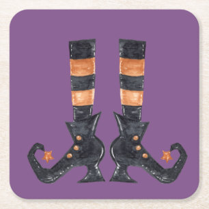 Halloween Witch Feet Square Paper Coaster