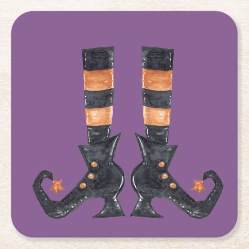 Halloween Witch Feet Square Paper Coaster