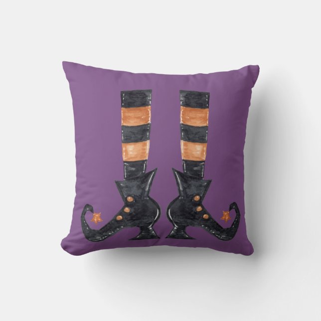 Halloween Witch Feet Throw Pillow (Front)