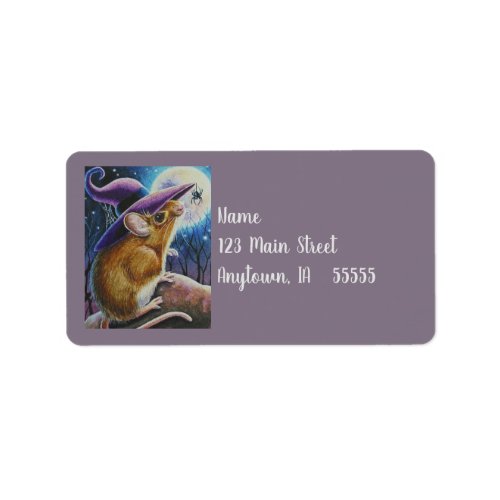 Halloween Witch Field Mouse Spider Watercolor Art Label