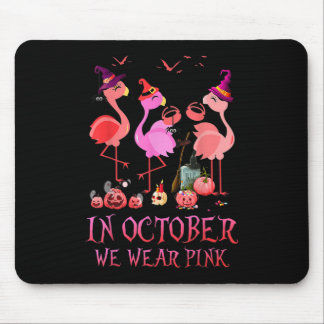 Halloween Witch Flamingo In October We Wear Pink W Mouse Pad