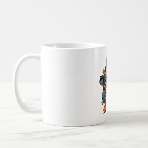 Halloween witch flies with broom pile halloween coffee mug