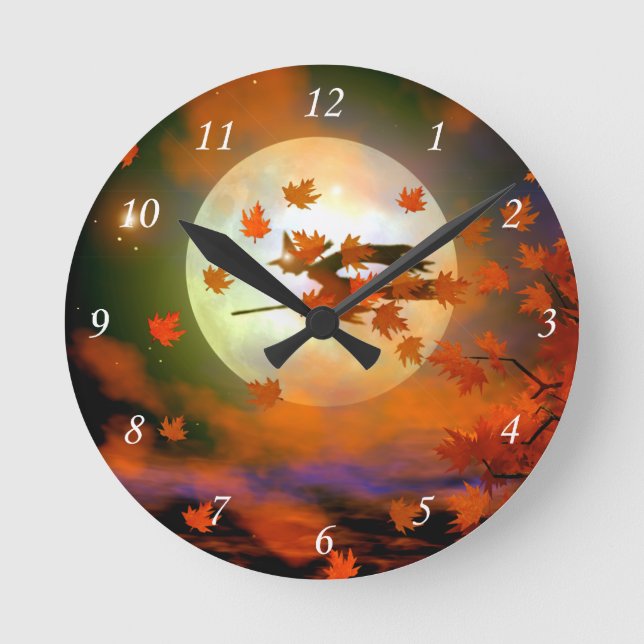 Halloween Witch Flight Round Clock (Front)