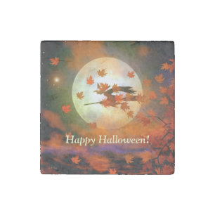 Halloween Witch Flight Stone Magnet