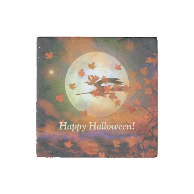 Halloween Witch Flight Stone Magnet (Front)