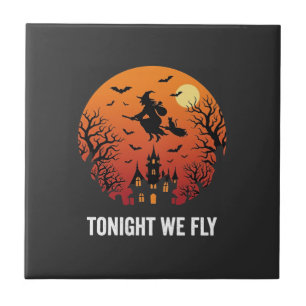 Halloween Witch Flying Night Graphic Design_1 Ceramic Tile