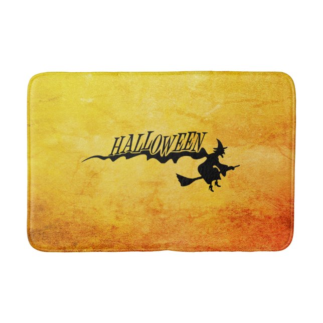 Halloween witch flying on a broomstick bath mat (Front)