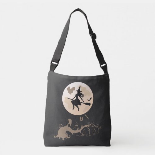 Halloween Witch Flying On A Broomstick Crossbody Bag