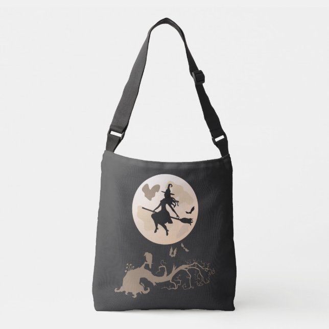 Halloween Witch Flying On A Broomstick Crossbody Bag (Front)