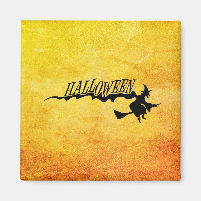 Halloween witch flying on a broomstick magnet (Front)