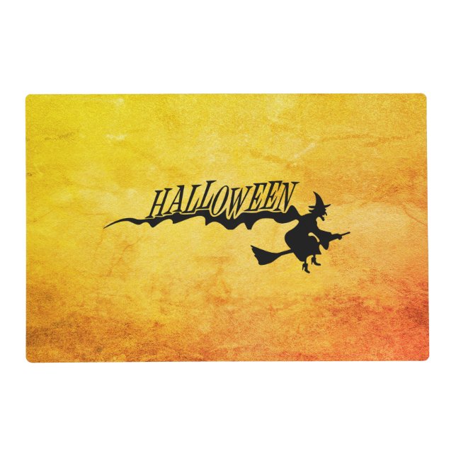 Halloween witch flying on a broomstick placemat (Front)