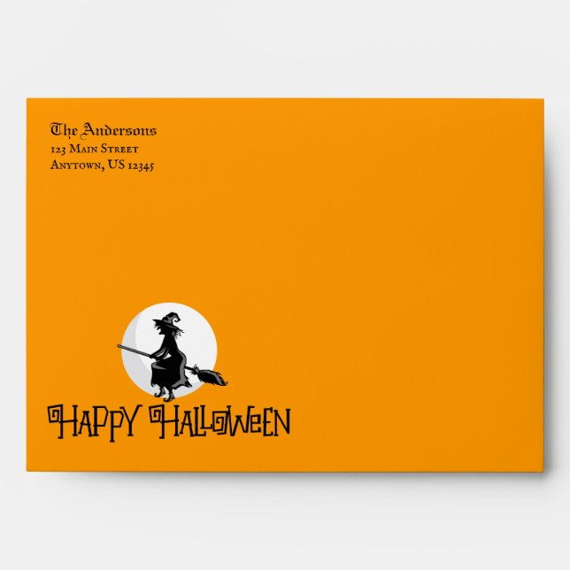 Halloween Witch Flying On Broom Envelopes (Front)
