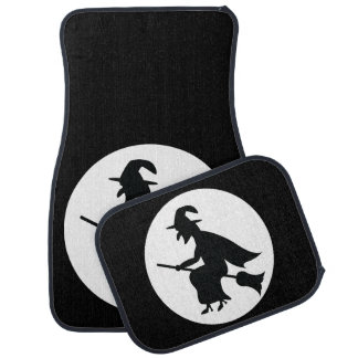 Halloween Witch Flying On Broom Silhouette Car Floor Mat