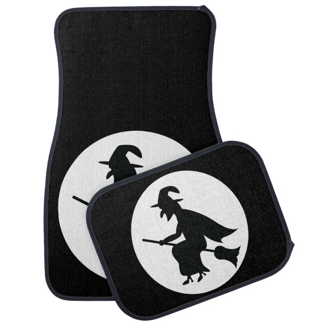 Halloween Witch Flying On Broom Silhouette Car Floor Mat (Set)