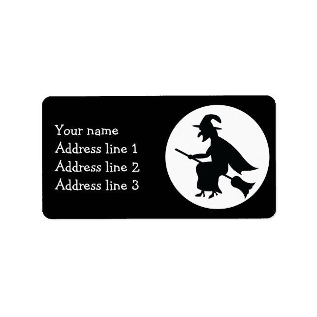 Halloween Witch Flying On Broom Silhouette Label (Front)