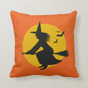 halloween beaded throw pillow nwot flying witch 