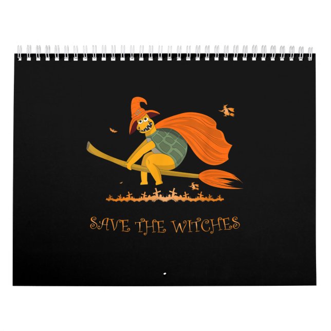 Halloween Witch Flying Turtle Broom Salem Calendar (Cover)