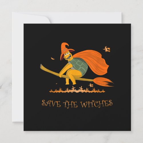 Halloween Witch Flying Turtle Broom Salem Invitation