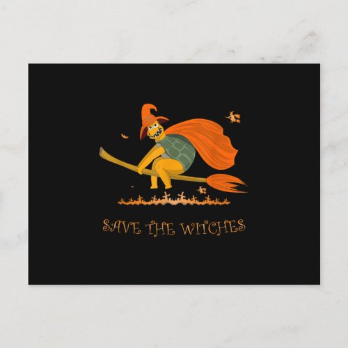 Halloween Witch Flying Turtle Broom Salem Invitation Postcard