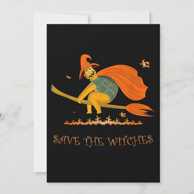 Halloween Witch Flying Turtle Broom Salem Save The Date (Front)